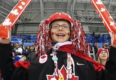 GANGNEUNG, SOUTH KOREA - FEBRUARY 21: Canadian fan cheering on his team during quarterfinal round action against Finland at the PyeongChang 2018 Olympic Winter Games. (Photo by Andre Ringuette/HHOF-IIHF Images)

